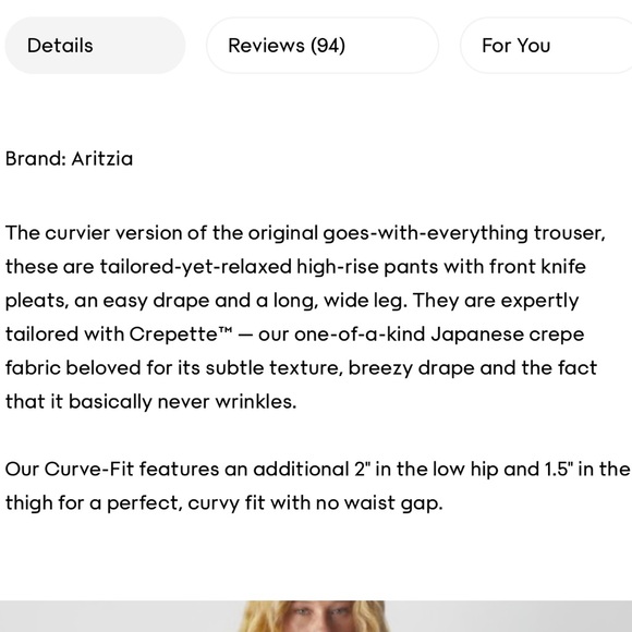 EUC aritzia effortless pant crepette CURVE FIT size 4 light birch - Picture 15 of 15